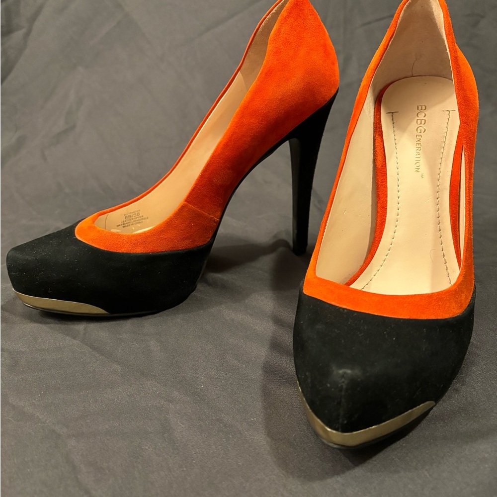 BCBGMaxAzria Vibrant Orange and Black Heels